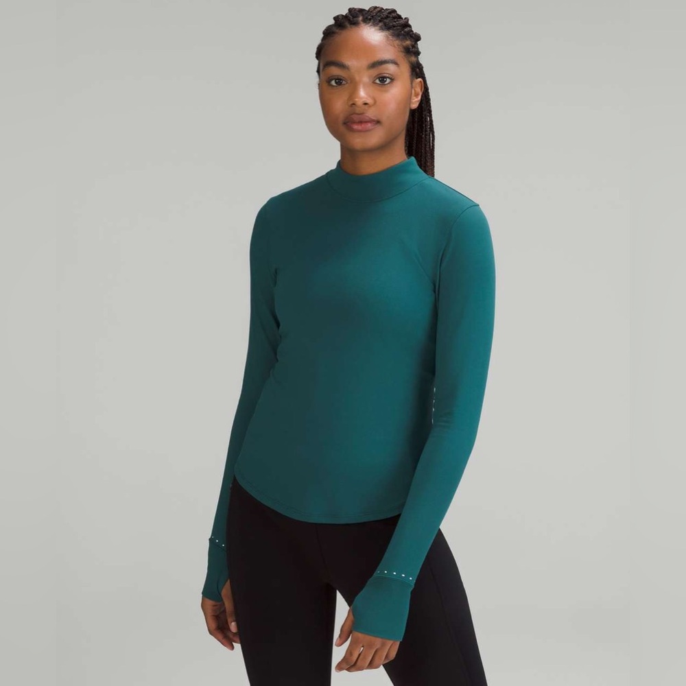 Lululemon Rulu Running Mockneck Long-Sleeve Shirt Dark Green - Size 8